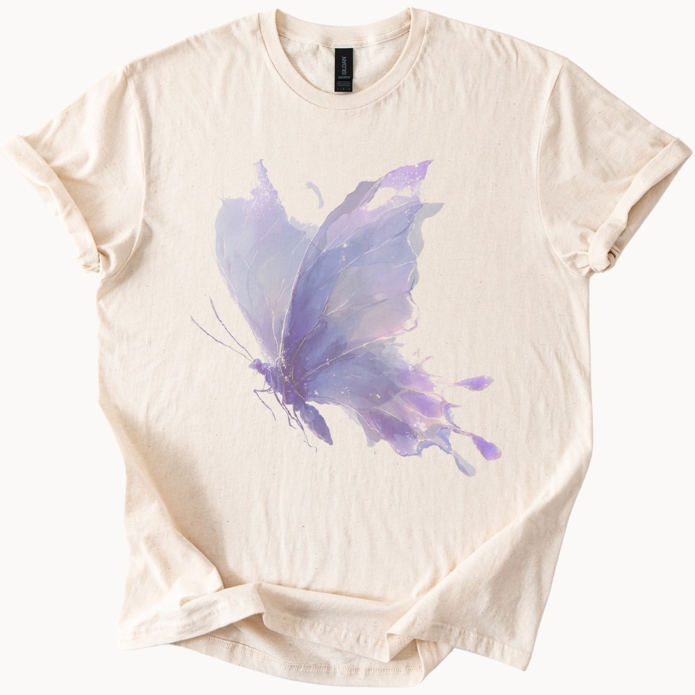 Watercolor Butterfly Graphic Tee Purple Wings Nature Art